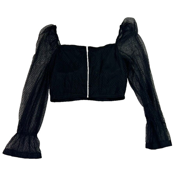 Chocolate USA Top Womens Medium Ruched Crop Sweetheart Neck Mesh Bell Sleeve - Picture 2 of 8